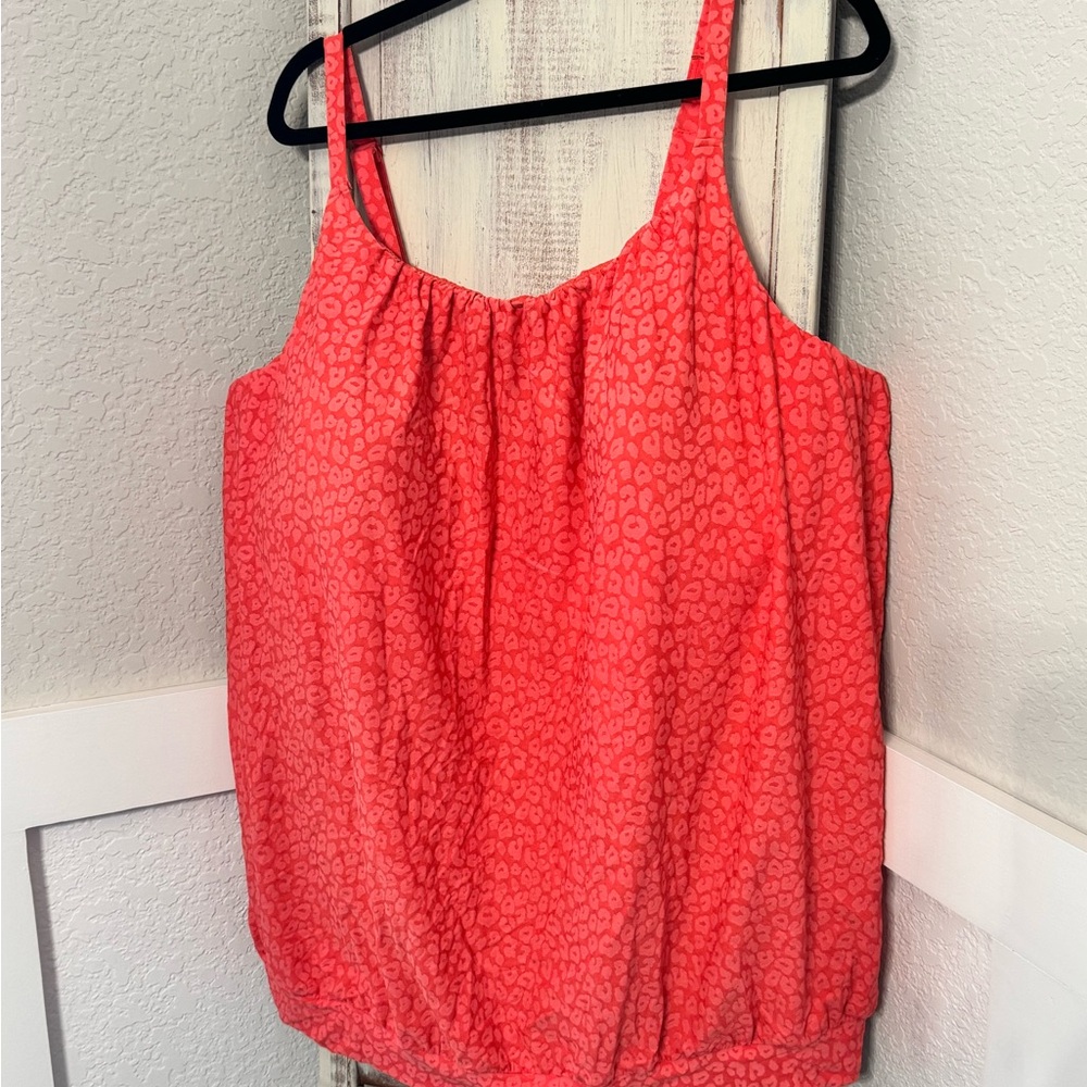 Super Cute! Lane Bryant Plus Sz 26 Coral Leopard Blouson Tankini Swim Top